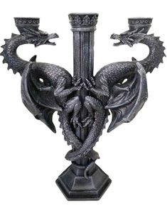 Dragons Altar - Trearmad Ljusstake med Drakar 29 cm