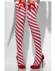 Candy Cane - Röda och Vita Strumpor med Rosetter