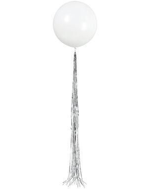 1 stk 60 cm Vit Ballong med Silverfärgad Ballongsvans 182 cm