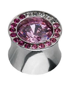 Shade Pink Circle - Piercing Plugg med Vita och Rosa Stenar