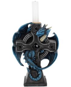 Anne Stokes Ljusstake med Blå Drake 18 cm