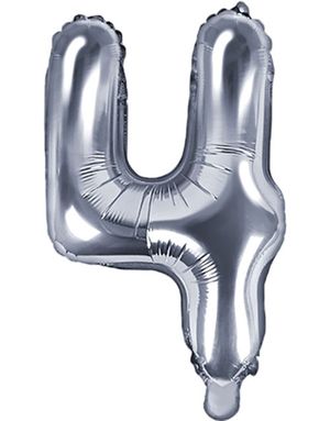 Talet 4 - Silverfärgad 41 cm Liten Folieballong