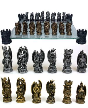 Schackbräda med Riddare- och Drakefigurer 43 cm