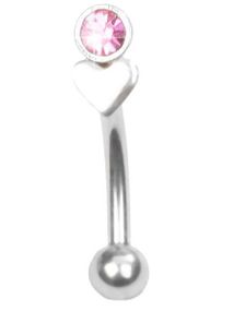 Ögonbrynspiercing med Hjärta och Rosa Sten - 1.2 x 8 mm