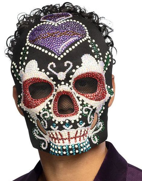 Day of the Dead Maske med Glitrende Stener