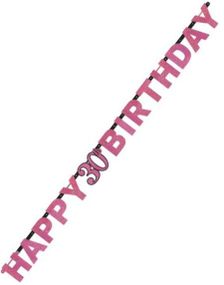 Glitrende Rosa Happy 30th Birthday Banner