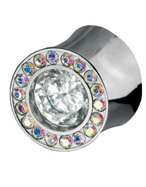 Shade Rainbow Circle - Piercing Plugg med Vita och Flerfärgade Stenar
