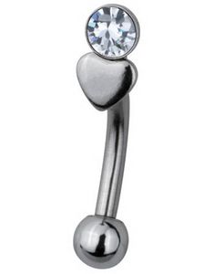 Crystal Stone with Heart Ögonbrynspiercing - 1.2 x 8 mm