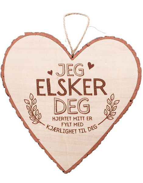 "Jeg Elsker Deg" Hjerteformet Skilt i Tre 15x15 cm