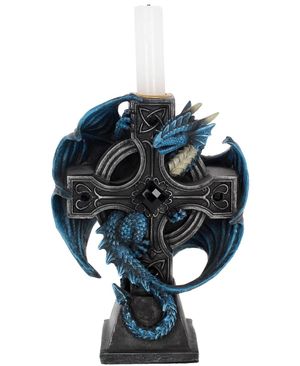 Anne Stokes Ljusstake med Blå Drake 18 cm