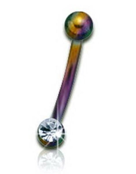 Flerfärgad Ögonbrynspiercing med Klar Sten - 1,2 x 8 mm