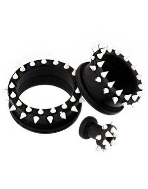 Svart Piercing Tunnel med Vita Spikes