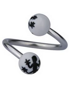 Ögonbrynspiercing med Salamander - Vit/Svart - 1.2 x 10 mm