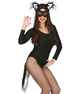 Katt Kostymesett med Ører, Hale og Maske