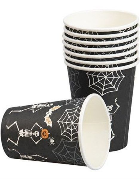 8 stk Halloween Pappkrus 270 ml med motiv av Dansende Skjelett 