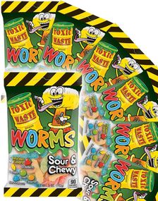 12 St Toxic Waste Worms - Vingummi Maskar med 5 Sura Smaker - Hel Låda 1,7 kg
