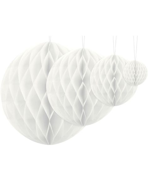 Hvit Honeycomb Ball VELG STØRRELSE 10-40 cm