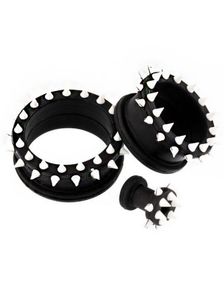 Svart Piercing Tunnel med Vita Spikes