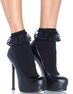 Tunna Nylon Sockor i Svart med Spetskanter