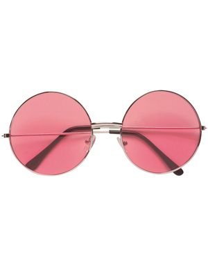 Stora Runda 70-tals Glasögon med Rosa Glas