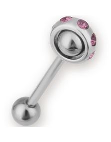 Roterande Cirkel - Silverfärgad Tungpiercing med Rosa Stenar
