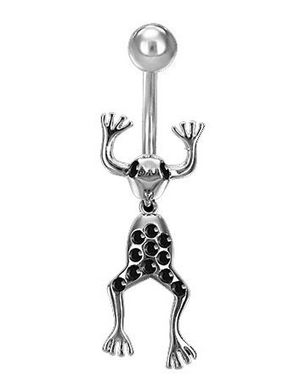 Dangling Frog - Navelpiercing med Svarta Stenar