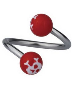 Ögonbrynspiercing med Dödskalle - Röd/Vit - 1.2 x 10 mm