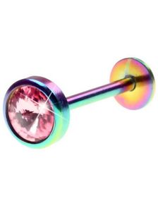 Flerfärgad Tungpiercing med Ljus Rosa Sten