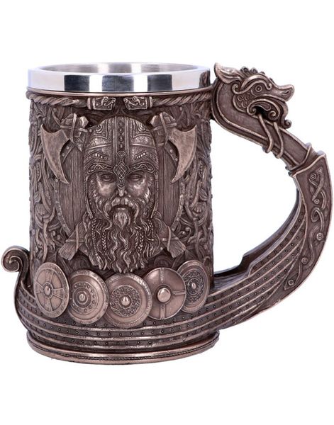 Stor Luxuös Mugg / Sejdel med Bronsfärgat Vikingamotiv 15 cm