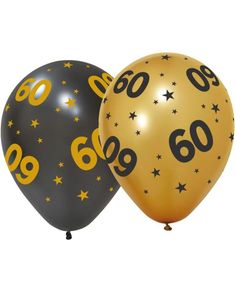 6 stk 60 års Feiring Ballonger 30 cm - Svart og Gull