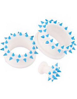 Vit Piercing Tunnel med Blå Spikes