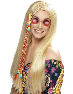 Blond Lång Hippieperuk med Pärlor