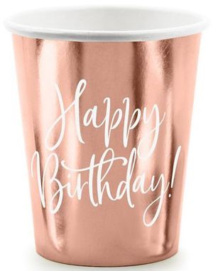 6 stk Rose Gullfarget Happy Birthday Pappkrus