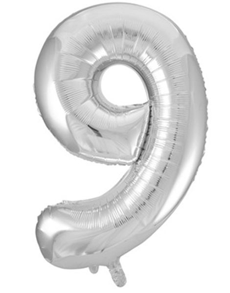 Talet 9 - Silverfärgad JUMBO Folieballong 86 cm