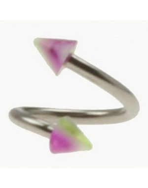 Curve Ögonbrynspiercing med Rosa, Vita och Gröna Spikes - 1.2 x 8 mm
