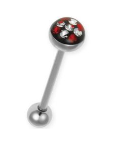 Tungpiercing med Röda och Vita Stenar i Kulan