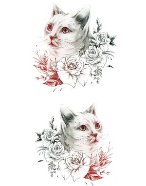 Flowered Cat - 2 stk Tatoveringer (Fake Tattoo)