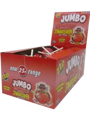 36 stk Zed Jumbo Pop Strawberry - Jawbreaker Kjærlighet på Pinne med Tyggiskjerne - Hel Eske 1224 gram