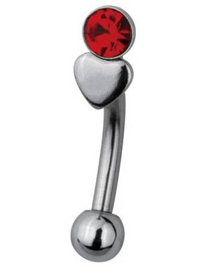 Red Stone with Heart Ögonbrynspiercing - 1.2 x 8 mm
