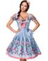 Lys Blå Dirndl Oktoberfestkjole i Luksuskvalitet med Utformet Blomster på Forkle - Strl L