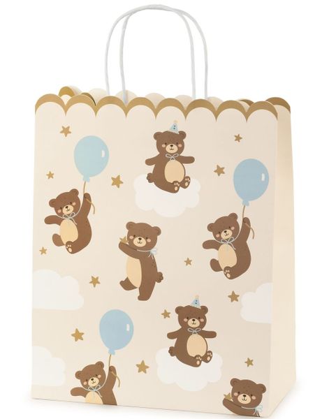 Gavepose med Søte Teddybjørner 26x32,5x13cm - My First Birthday