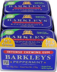 9 St Barkleys Sugarfree Peppermint Intense Tuggummi - Hel Låda 270 Gram