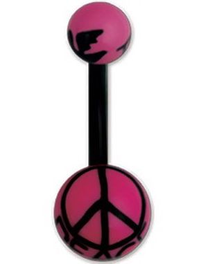 Navelpiercing i Rosa och Svart med Peace Tecken