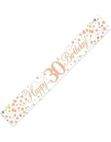 2,7 Meter Hvit og Rosegull "Happy 30th Birthday" Holografisk Banner
