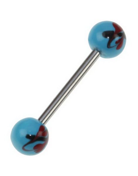 Design Flower Blue - Handmålad Tungpiercing