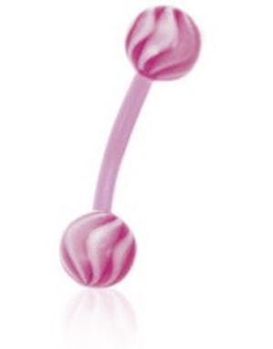 Banan Ögonbrynspiercing i Rosa med Randiga Vita och Rosa Kulor - 1.2 x 8 mm