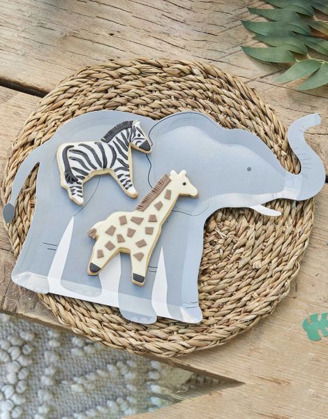 8 stk Elefant Papptallerkener - Let's Go Wild!