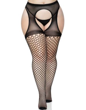 Svart Nettingstrømpebukse m/ Ovale Ruter Plus Size