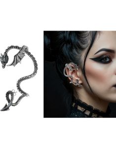 Sølvfarget Drage Øredobb / Ear Cuff