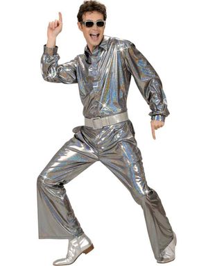 Glittrande Holografisk Utsvängd Byxa - Silver